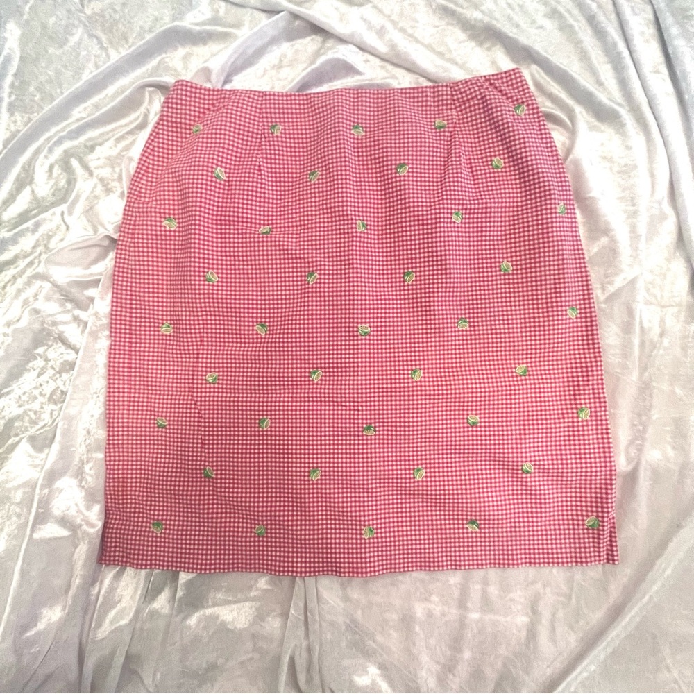 Talbots Pink Gingham Pencil Skirt with Limes